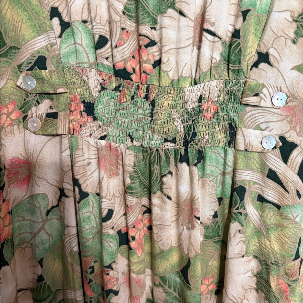90s Plus Size J.B.S. Green Floral Maxi Dress - Size 30W - Picture 4 of 5